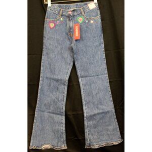 2006 Gymboree Sweetheart Valentine Day Denim Jeans Heart Ruffle Hem Embroider 10